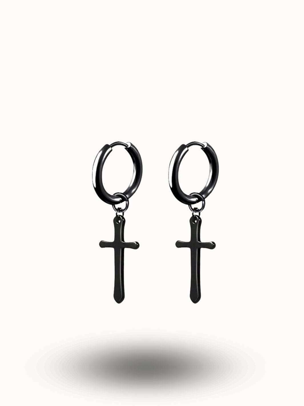 Boucles d'Oreilles Gothiques Chic: Croix Noire Pendante  Noir