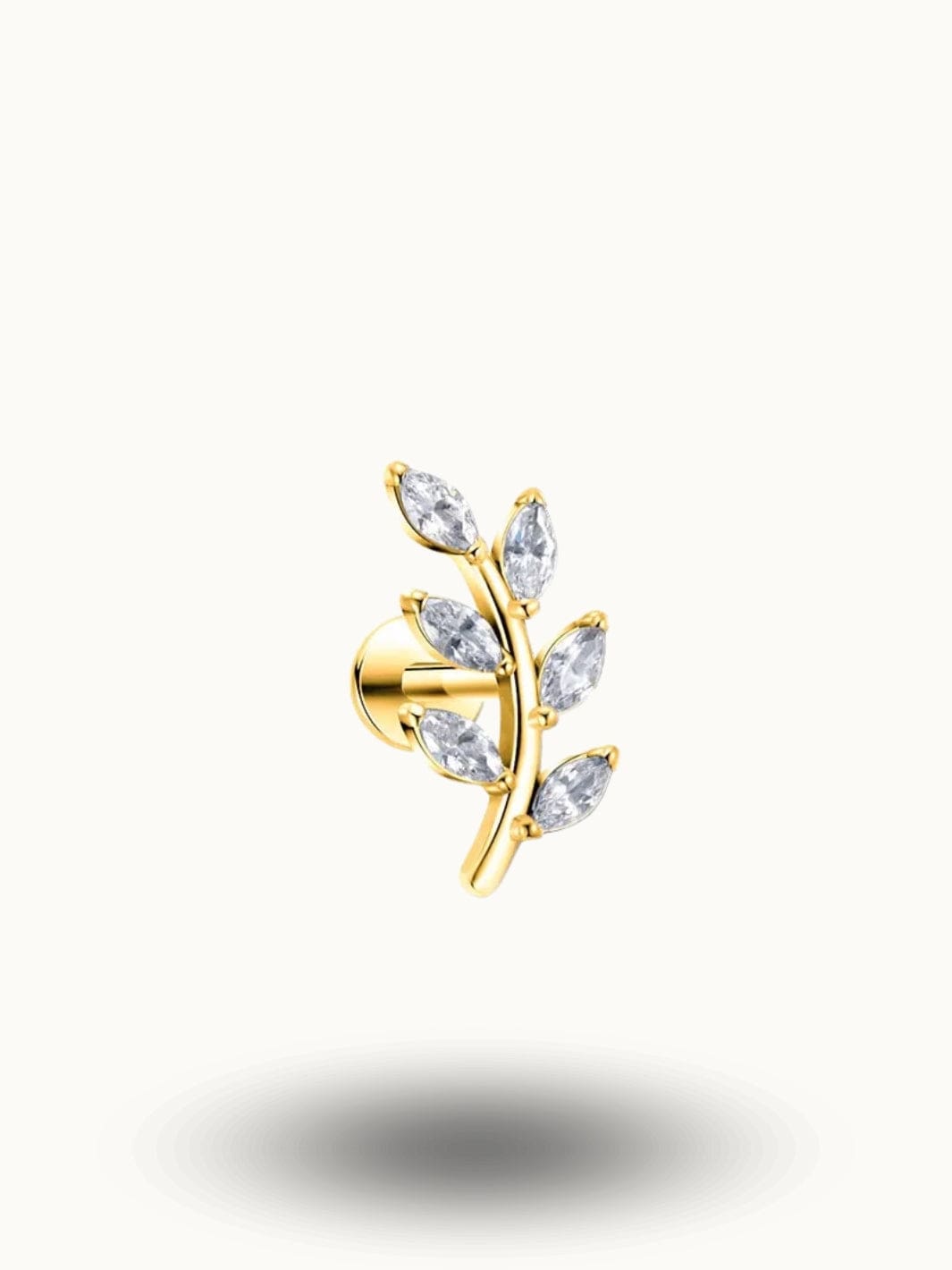 Piercing Hélix Feuille Titane – Bijou Unique Haut de Gamme Gold-Clear CZ / 16G 1.2x7mm