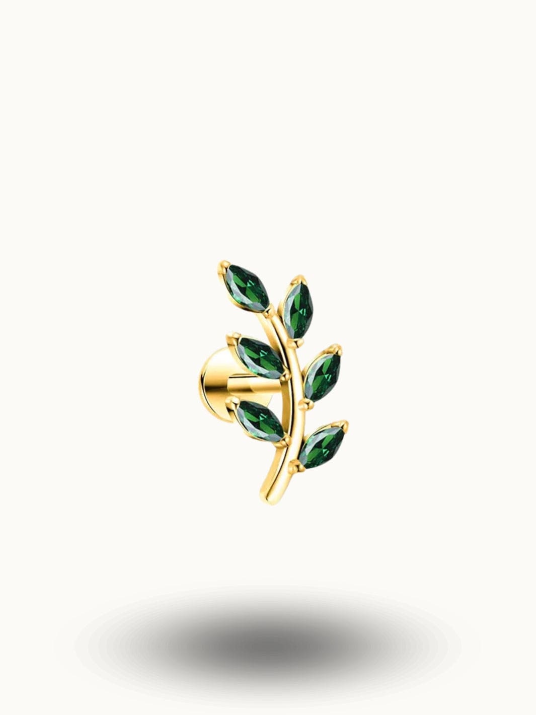 Piercing Hélix Feuille Titane – Bijou Unique Haut de Gamme Gold-Green CZ / 16G 1.2x8mm