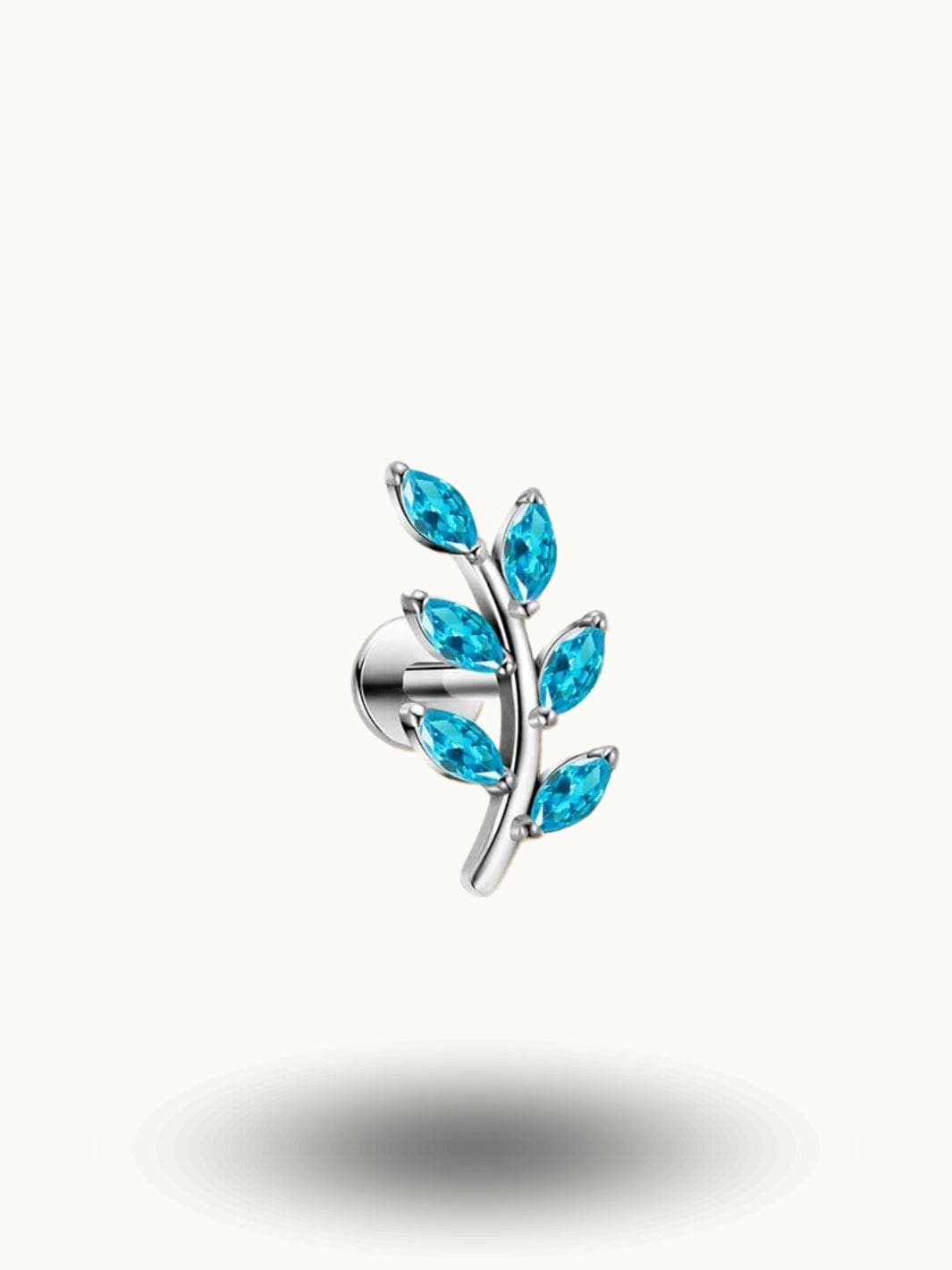 Piercing Hélix Feuille Titane – Bijou Unique Haut de Gamme Silver-Blue CZ / 16G 1.2x5mm