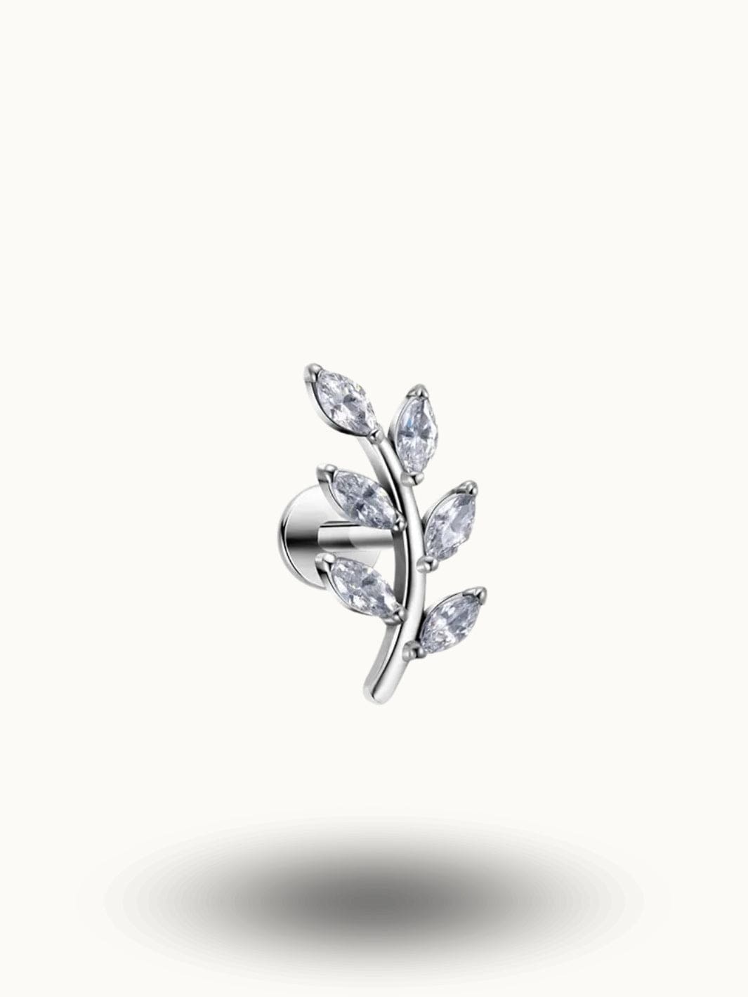 Piercing Hélix Feuille Titane – Bijou Unique Haut de Gamme Silver-Clear CZ / 18G 1.0x8mm