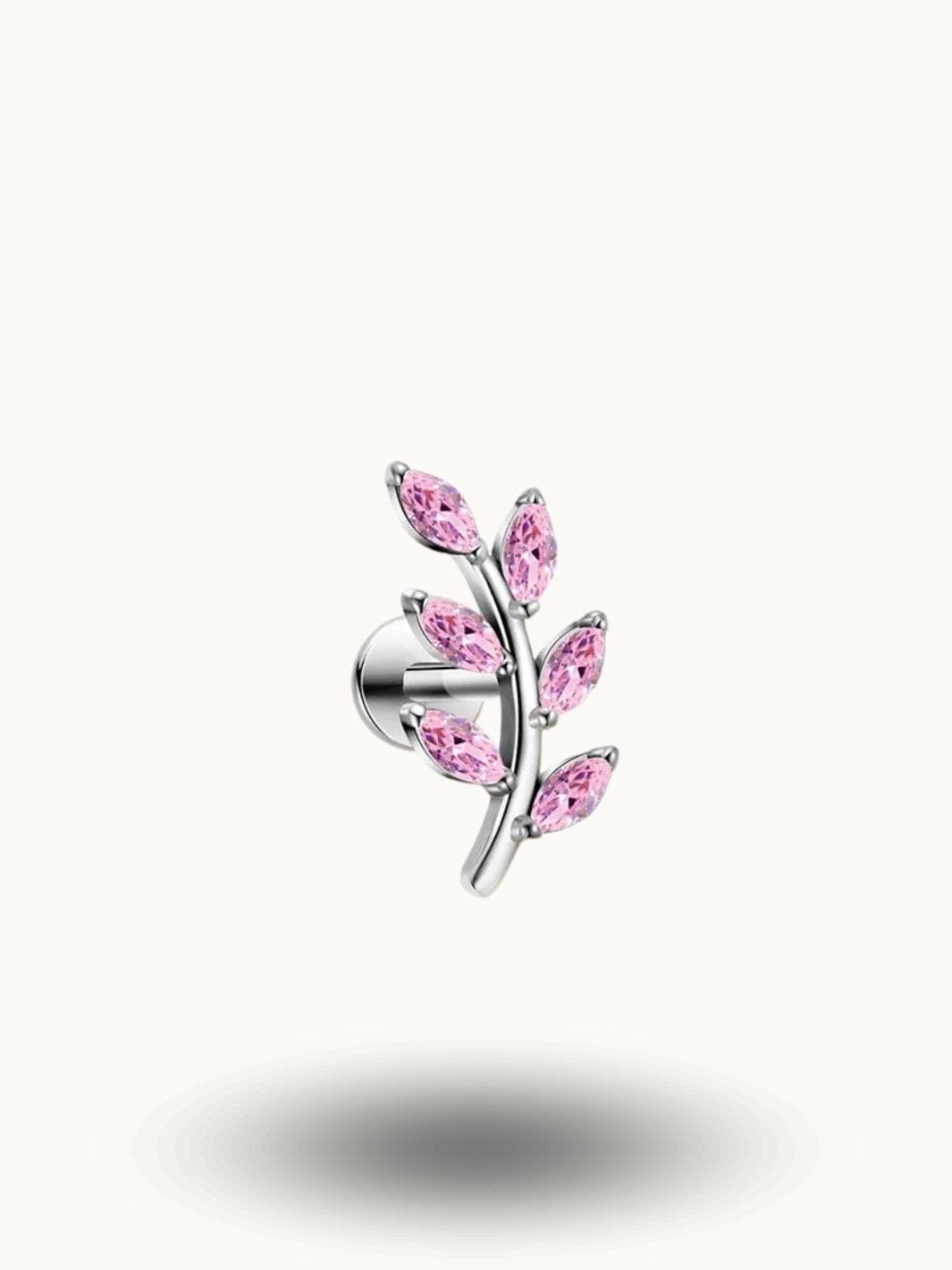 Piercing Hélix Feuille Titane – Bijou Unique Haut de Gamme Silver-Pink CZ / 16G 1.2x4mm