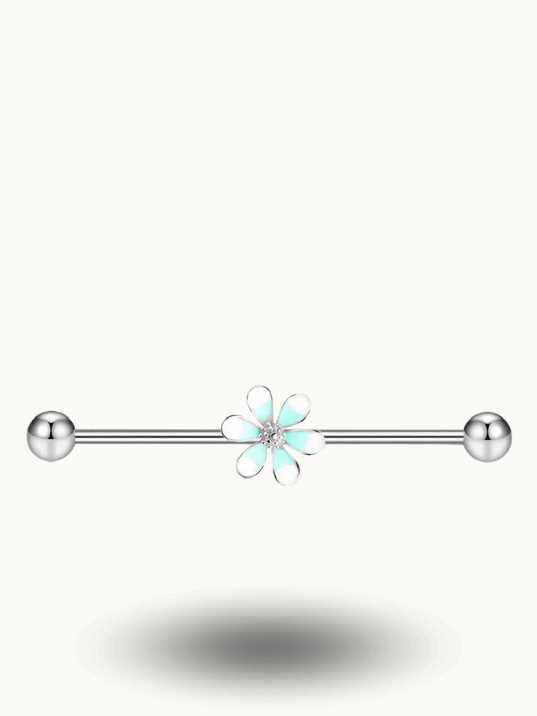 Piercing industriel fleur turquoise en acier inoxydable Argent