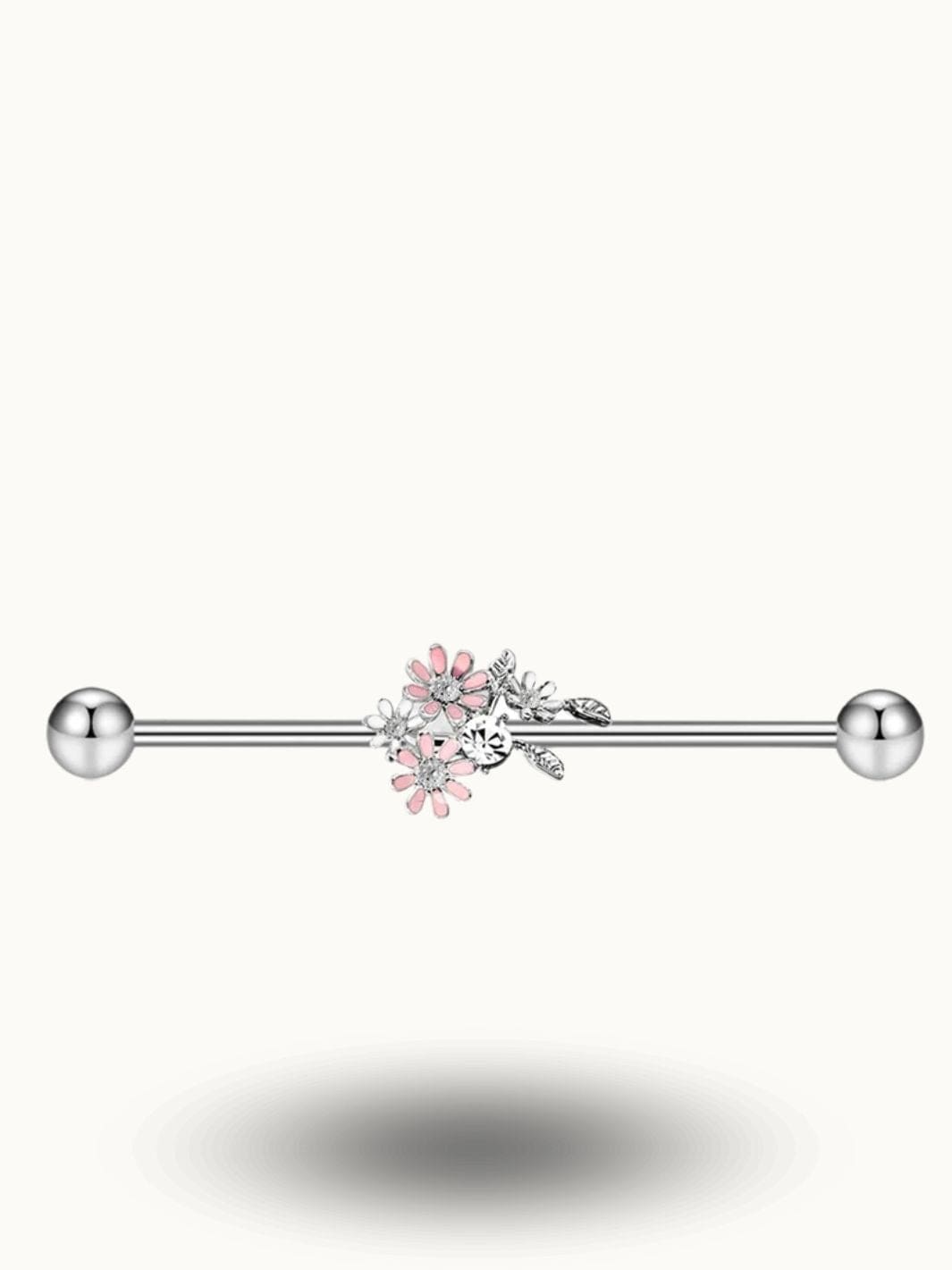 Piercing industriel fleurs roses – Acier inoxydable Argent