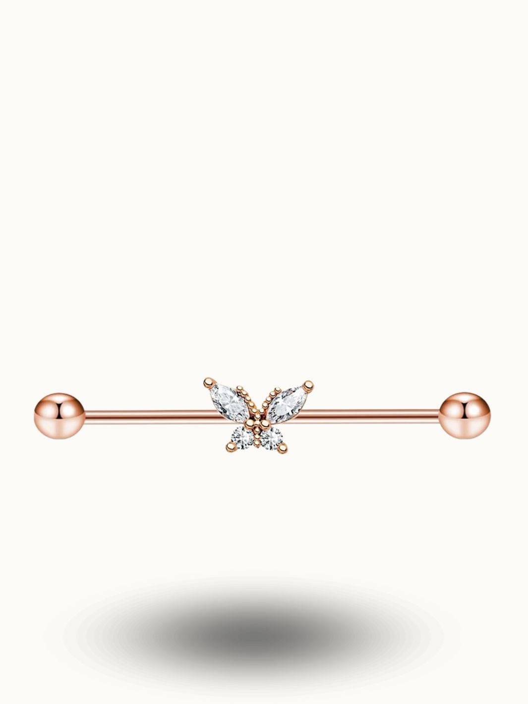 Piercing industriel papillon or rose et cristaux Or Rose