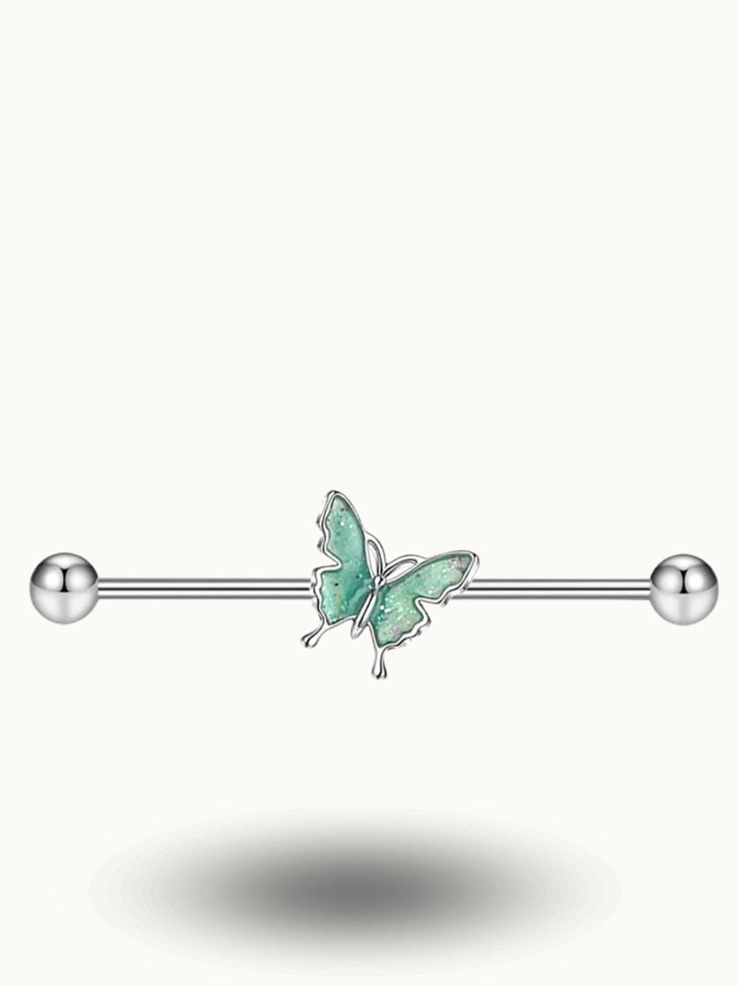 Piercing industriel papillon vert – Trendy Piercings Argent