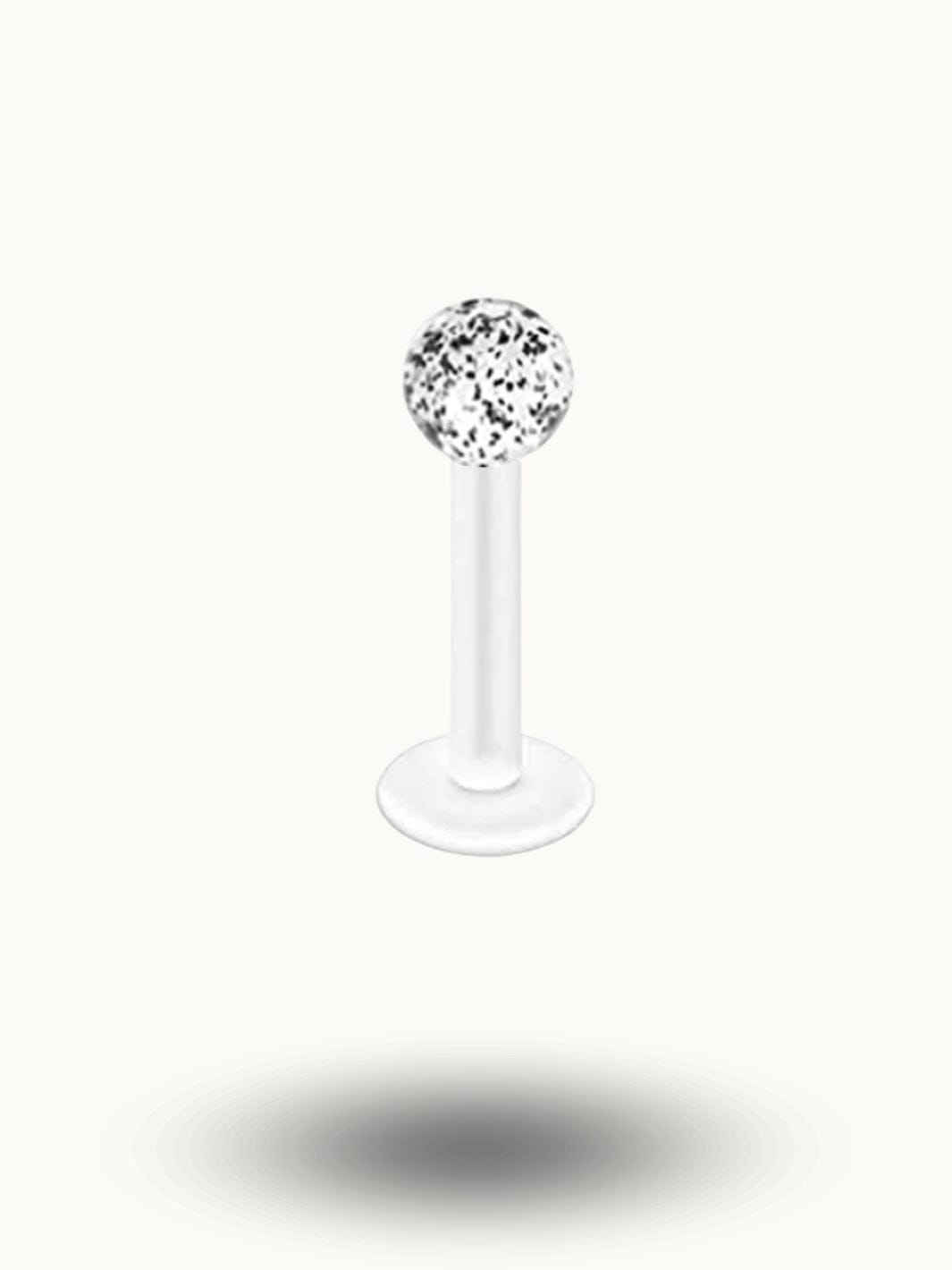 Piercing labret boule blanche tachetée – Tige blanche flexible Blanc / 1.2x6mm