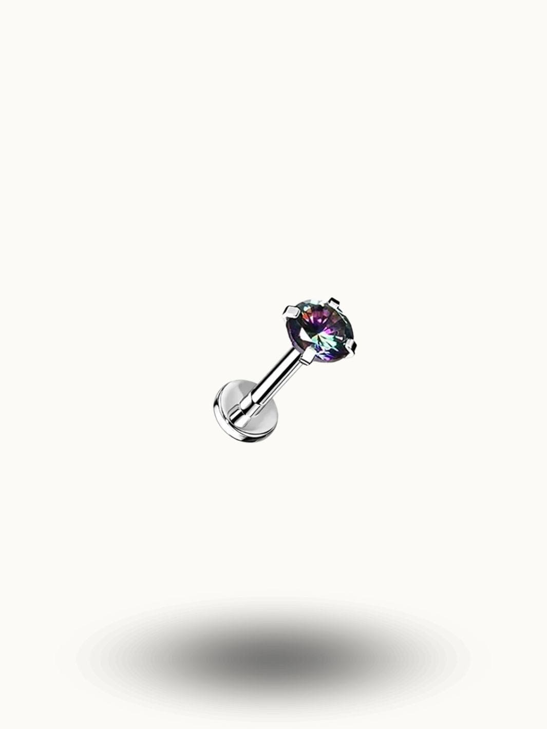 Piercing labret en acier inoxydable zircon multicolore - Bouche et oreille Arc-en-ciel / 1.2x6mm (1PC)