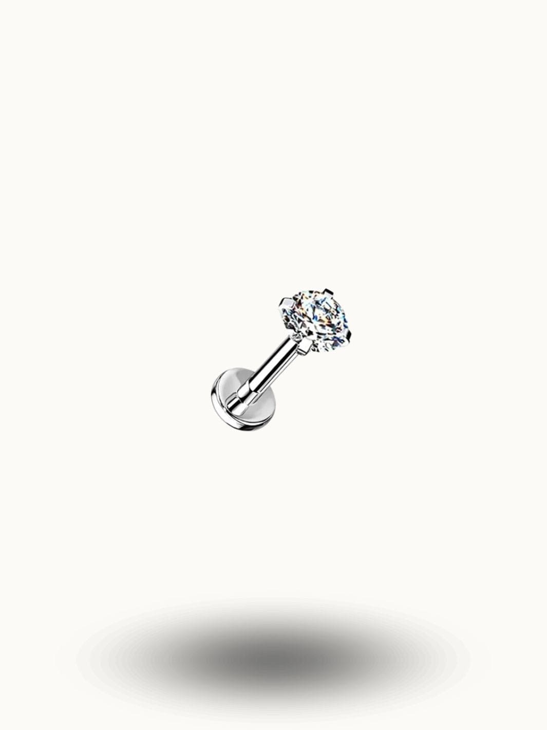 Piercing labret en acier inoxydable zircon multicolore - Bouche et oreille Argent / 1.2x6mm (1PC)