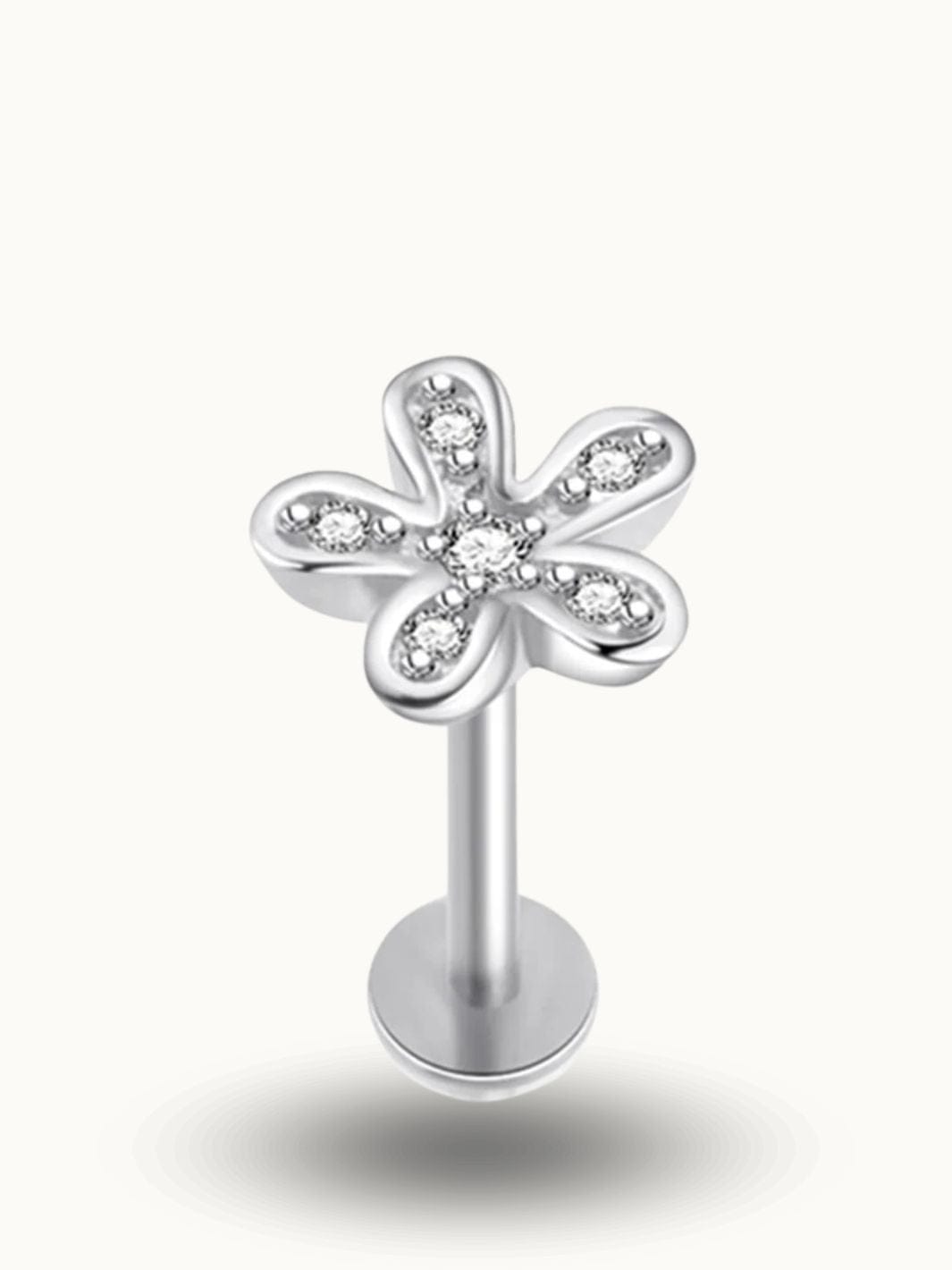 Piercing Labret Fleur - Tragus, Lobe, Hélix, Lèvre Argent / 1.2X6mm