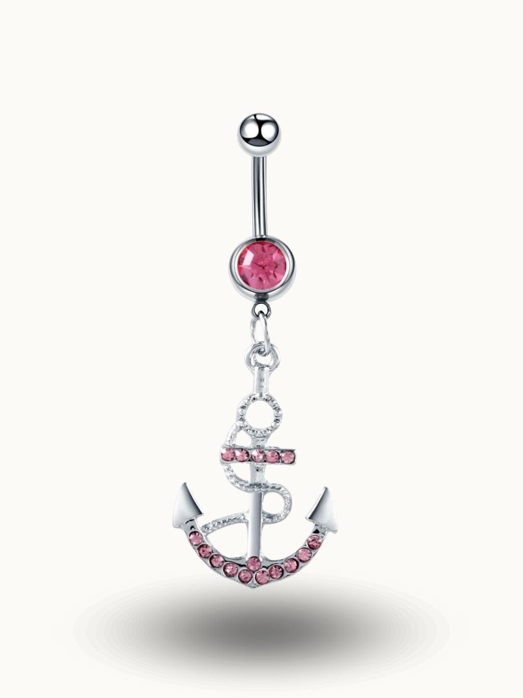 Piercing Nombril Ancre Nautique avec Cristaux - Acier Inoxydable Rose