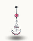 Piercing Nombril Ancre Nautique avec Cristaux - Acier Inoxydable Rose