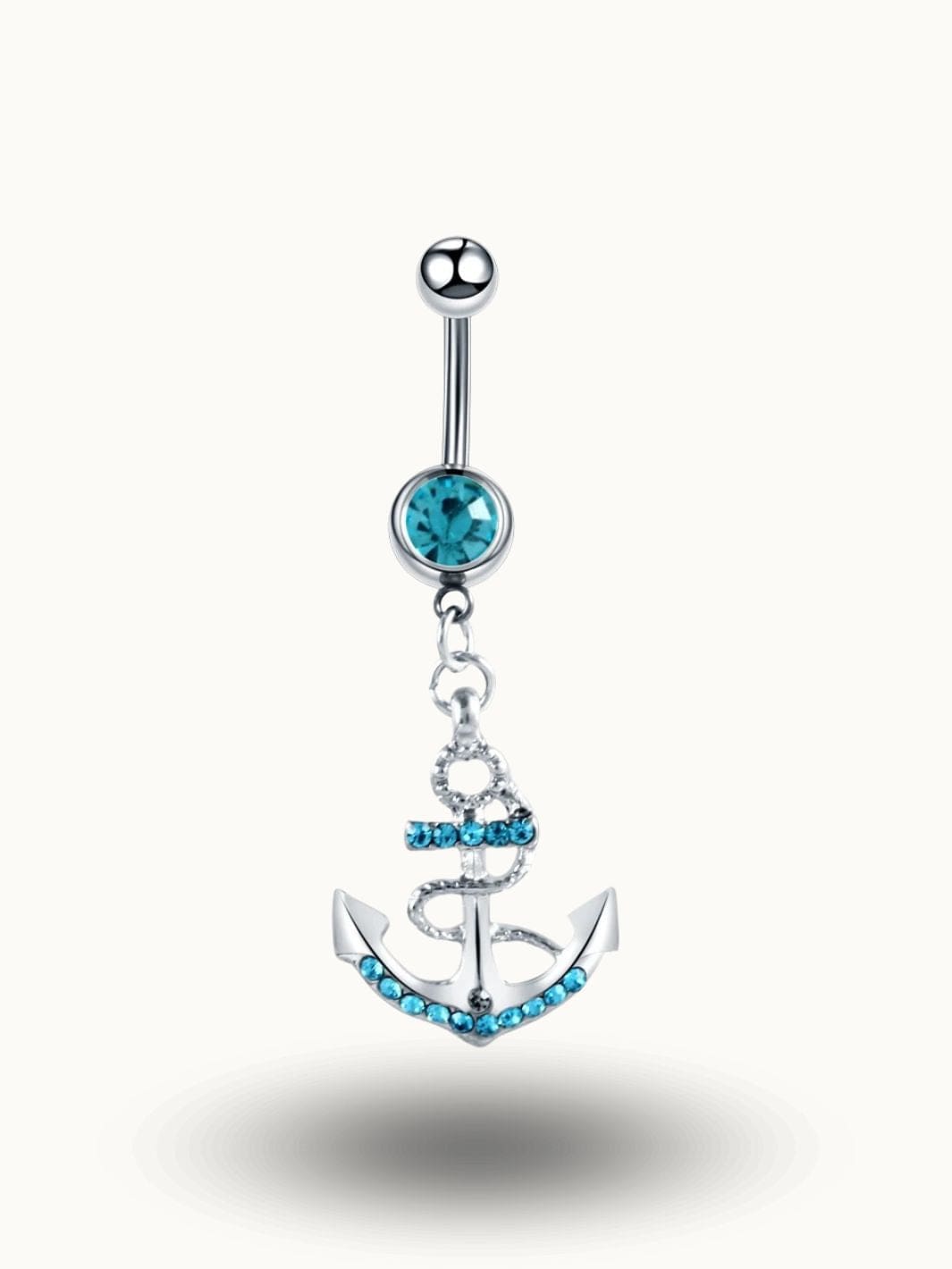 Piercing Nombril Ancre Nautique avec Cristaux - Acier Inoxydable Turquoise