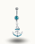 Piercing Nombril Ancre Nautique avec Cristaux - Acier Inoxydable Turquoise