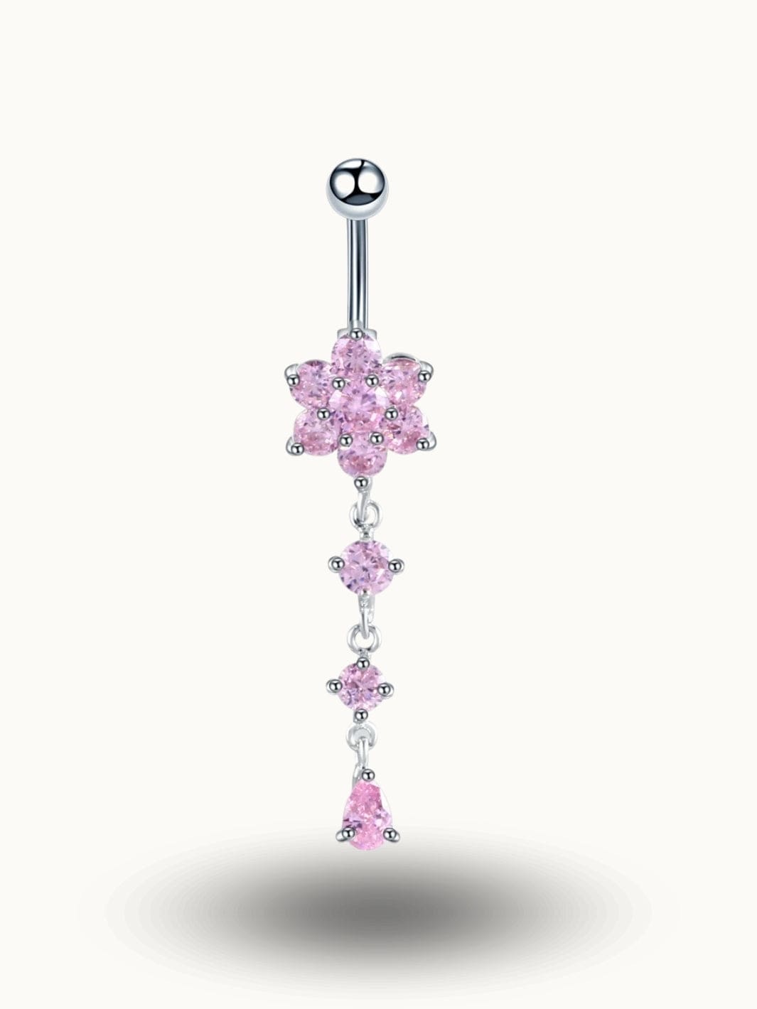 Piercing nombril avec pendentif cristaux roses