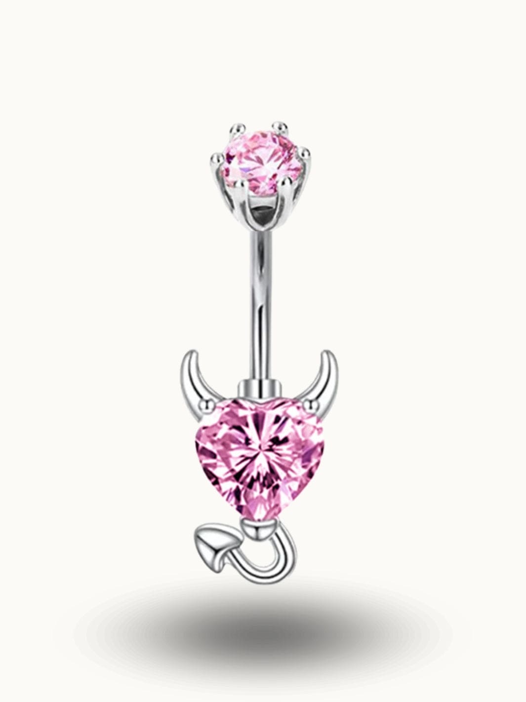 Piercing Nombril Cœur Diabolique - Bijou Audacieux en Cristaux Roses Rose