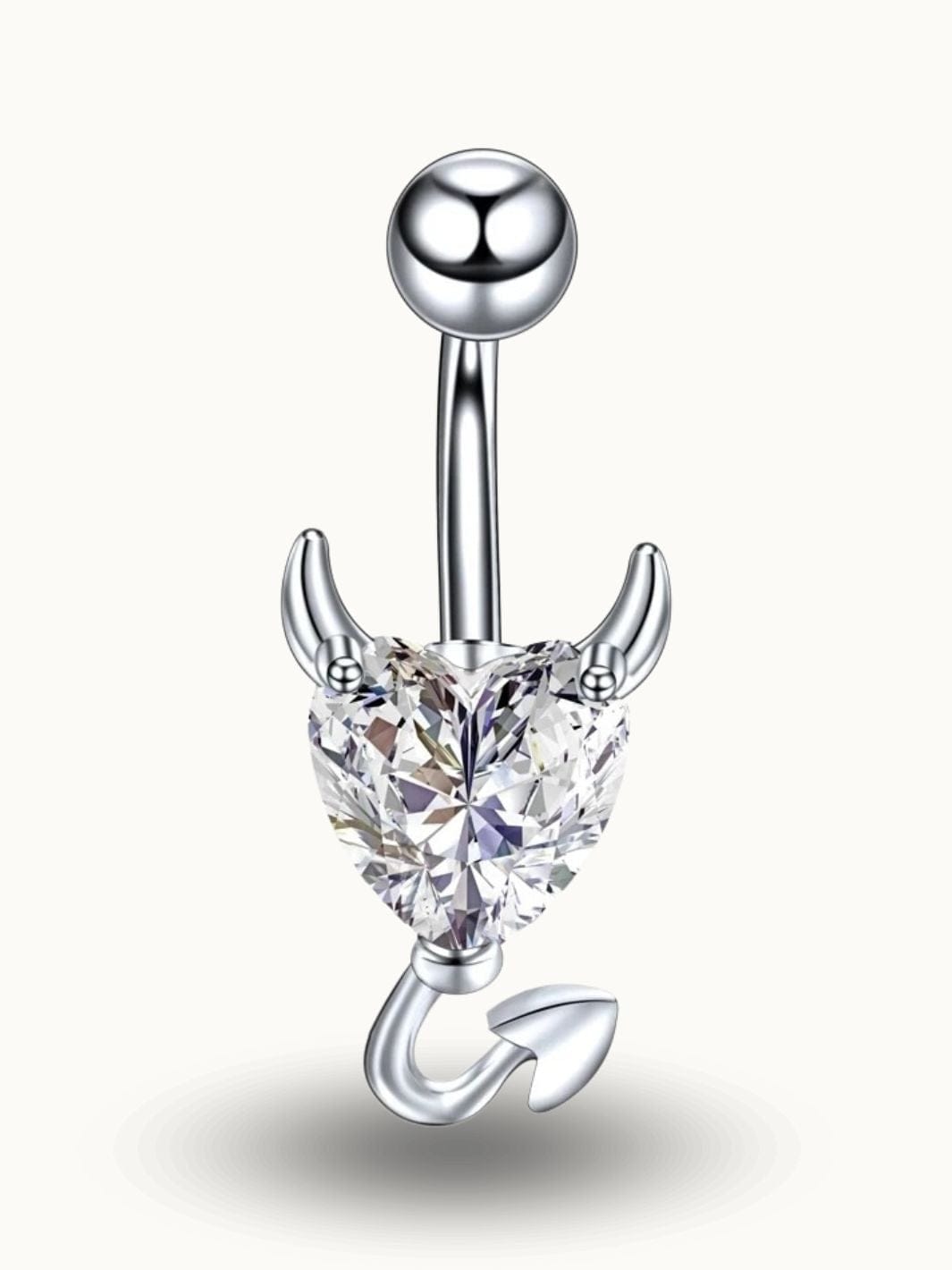 Piercing nombril diable cœur cristal en acier inoxydable Argent