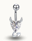 Piercing nombril diable cœur cristal en acier inoxydable Argent