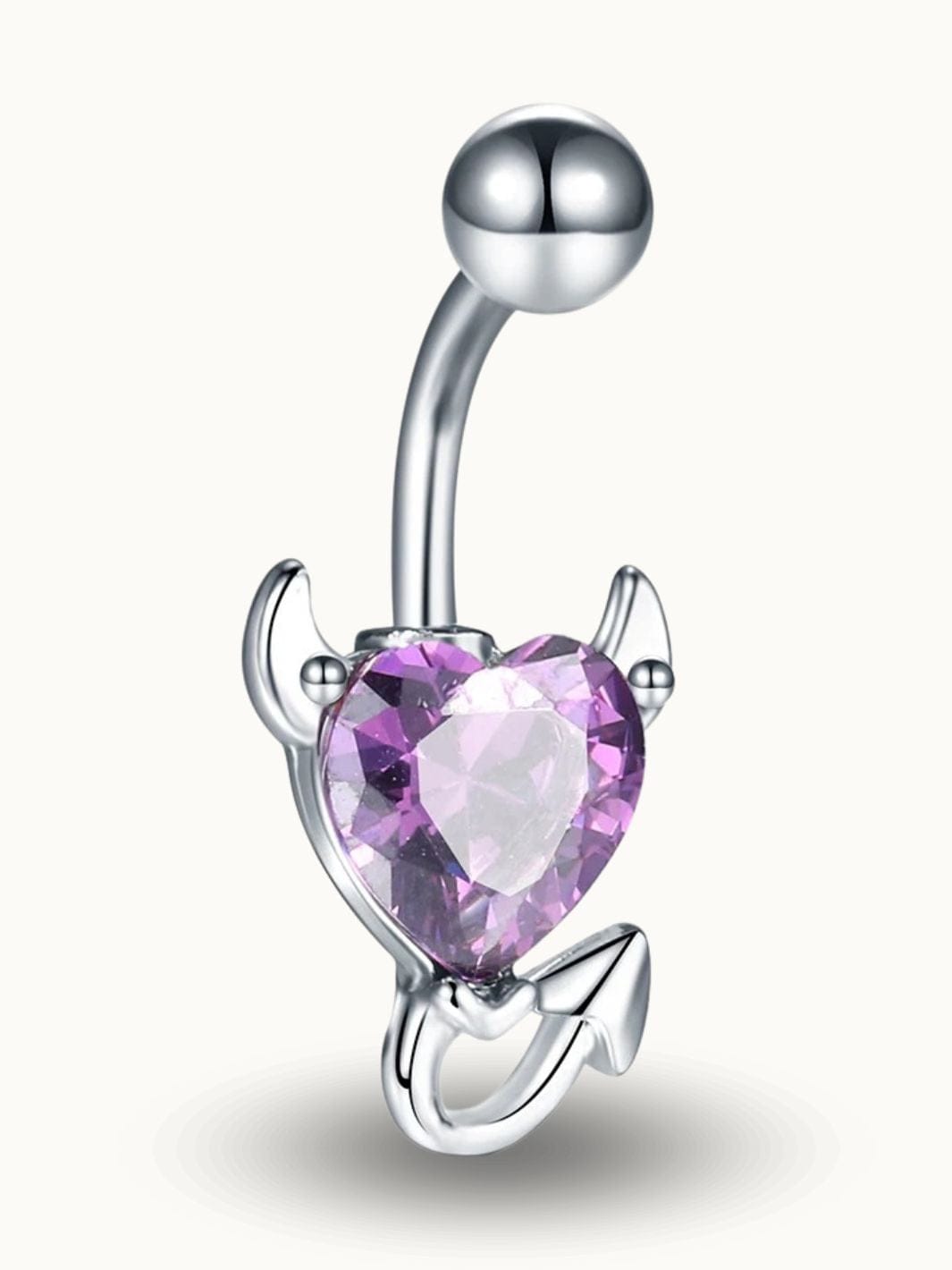 Piercing nombril diable cœur cristal en acier inoxydable Violet