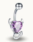 Piercing nombril diable cœur cristal en acier inoxydable Violet