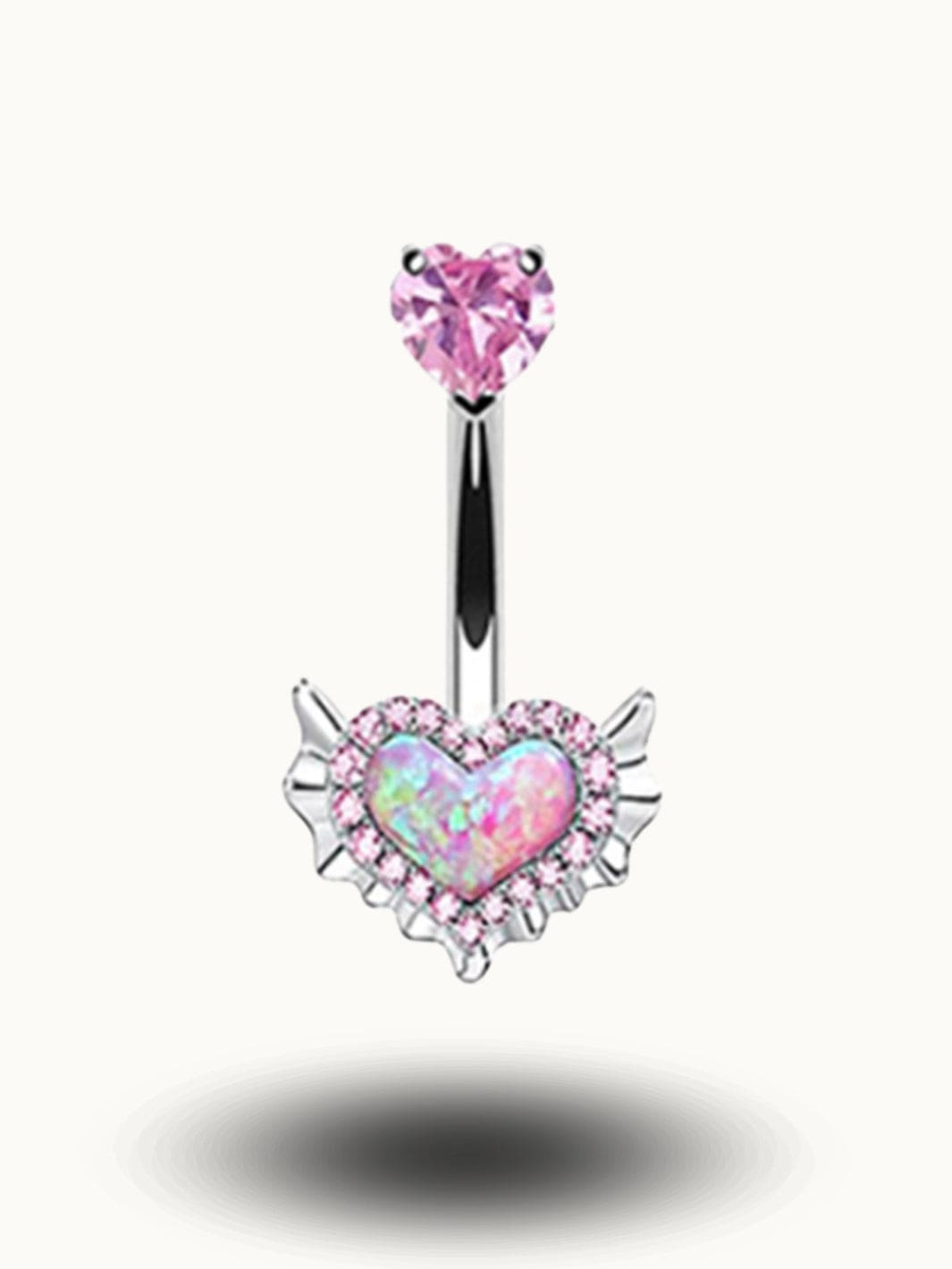 Piercing Nombril Double Cœur Cristal Rose et Strass Rose