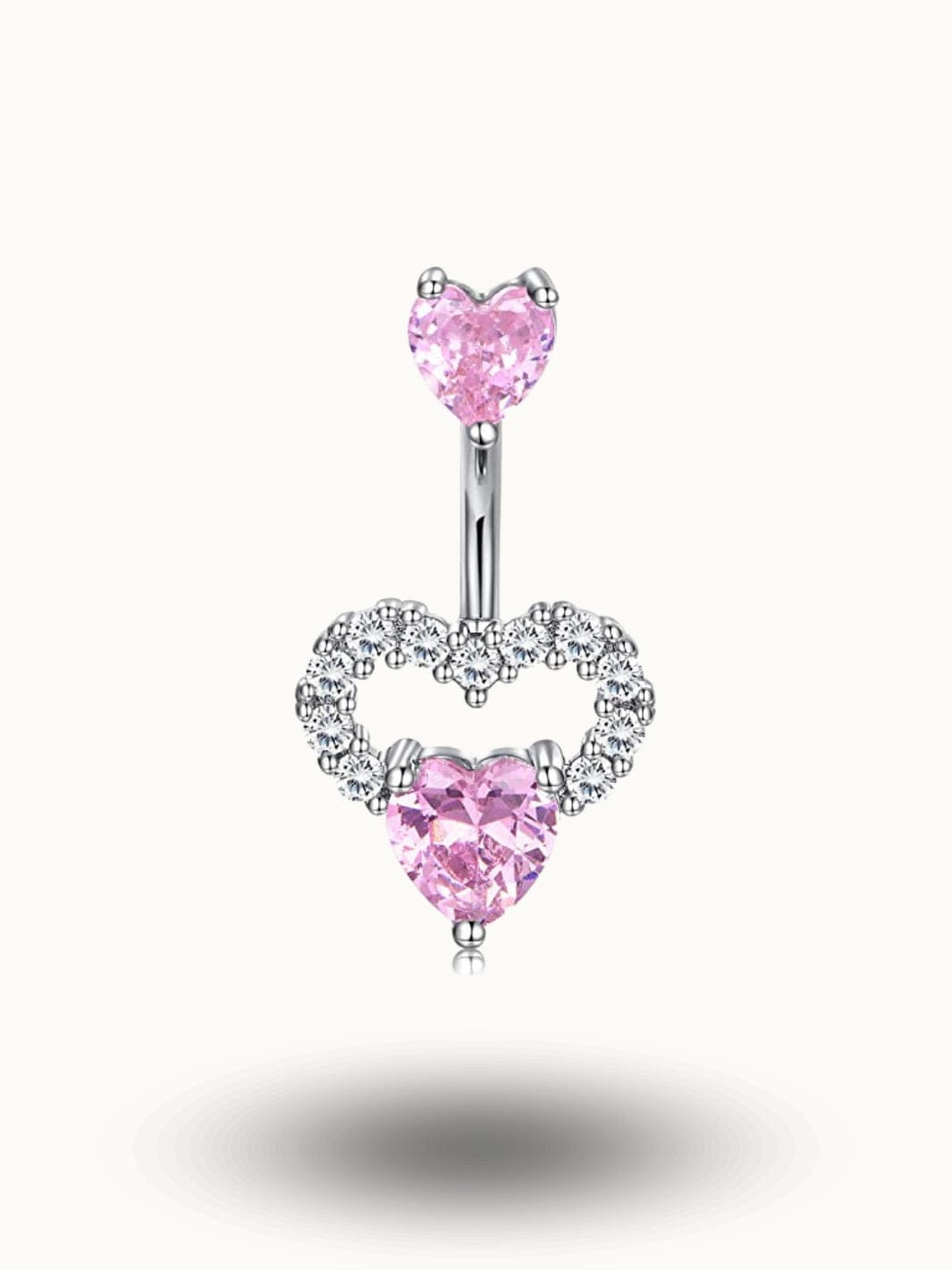 Piercing Nombril Double Cœur Rose - Bijou en Cristal Raffiné Rose