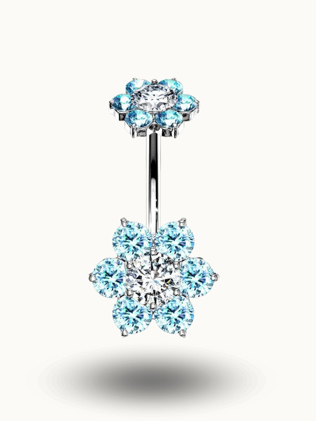 Piercing Nombril Double Fleur Cristal – Bijou Éclatant Bleu