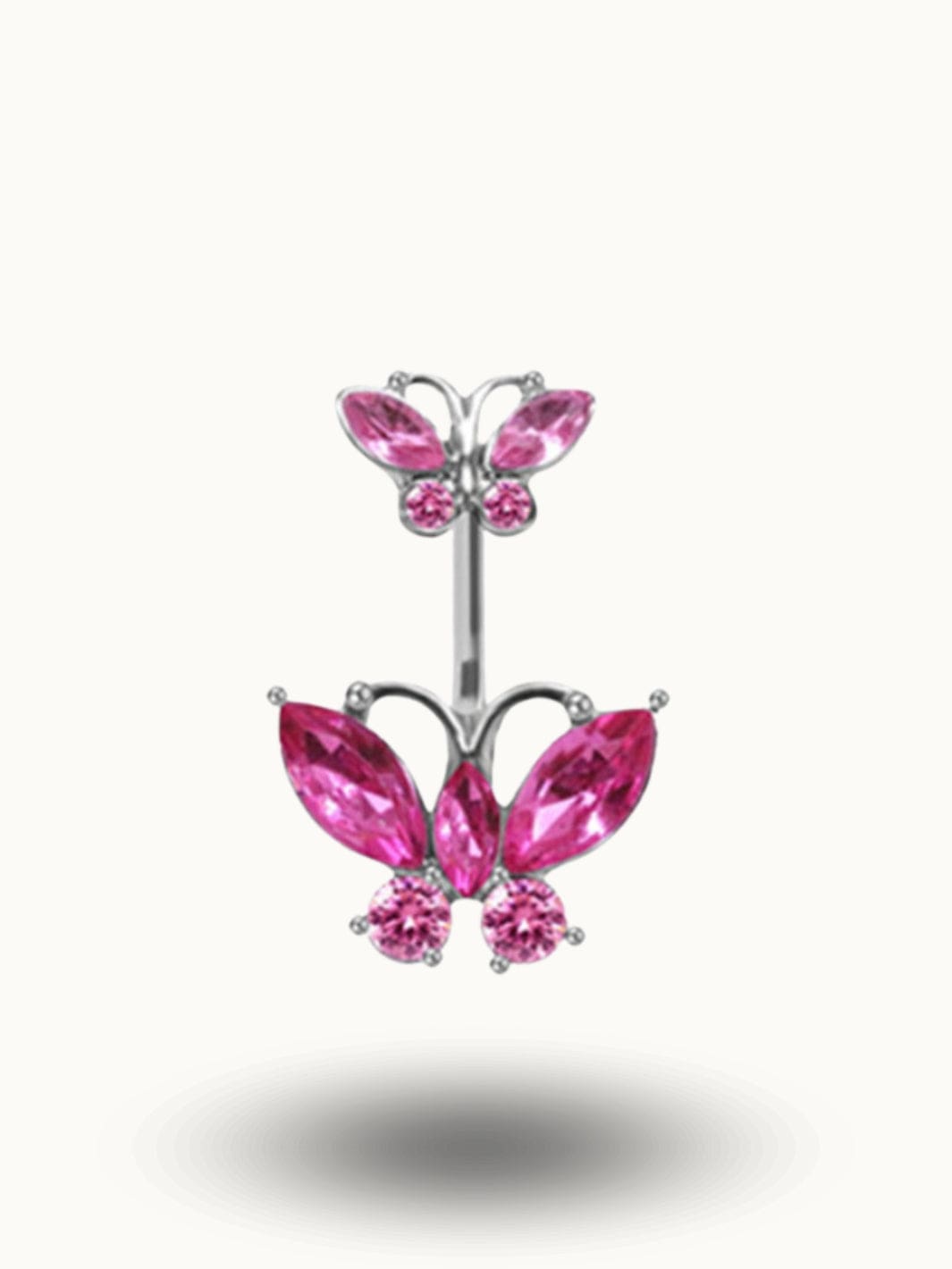 Piercing Nombril Double Papillon en Cristaux Roses - Bijou Féminin Chic Rose