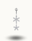 Piercing nombril fleur avec double pampille en cristaux Argent