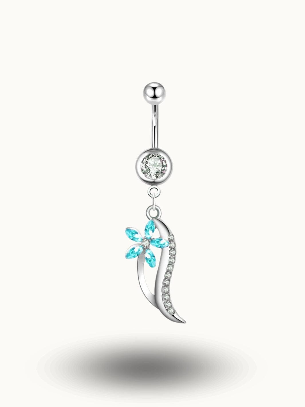 Piercing Nombril Fleur Cristal - Bijou Féminin Nature & Élégance Bleu