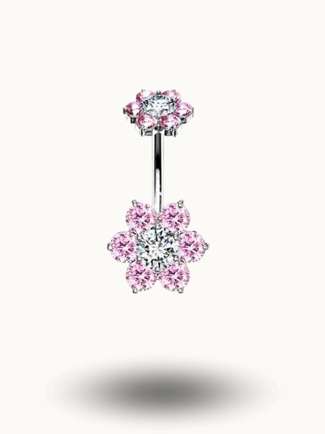 Piercing Nombril Fleur Cristal Rose – Double Fleur Scintillante Rose