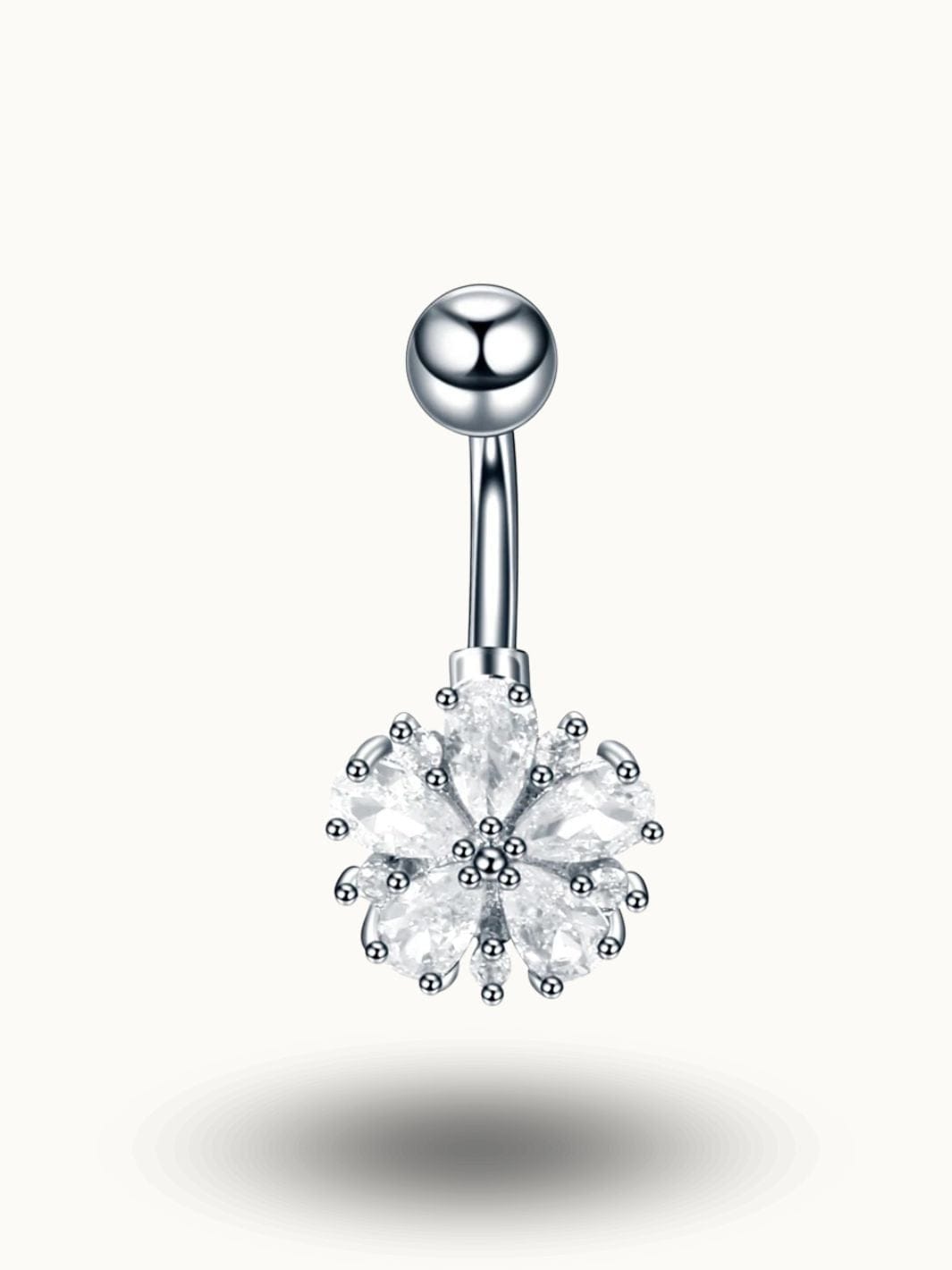 Piercing Nombril Fleur Cristaux - Élégance &amp; Style Argent