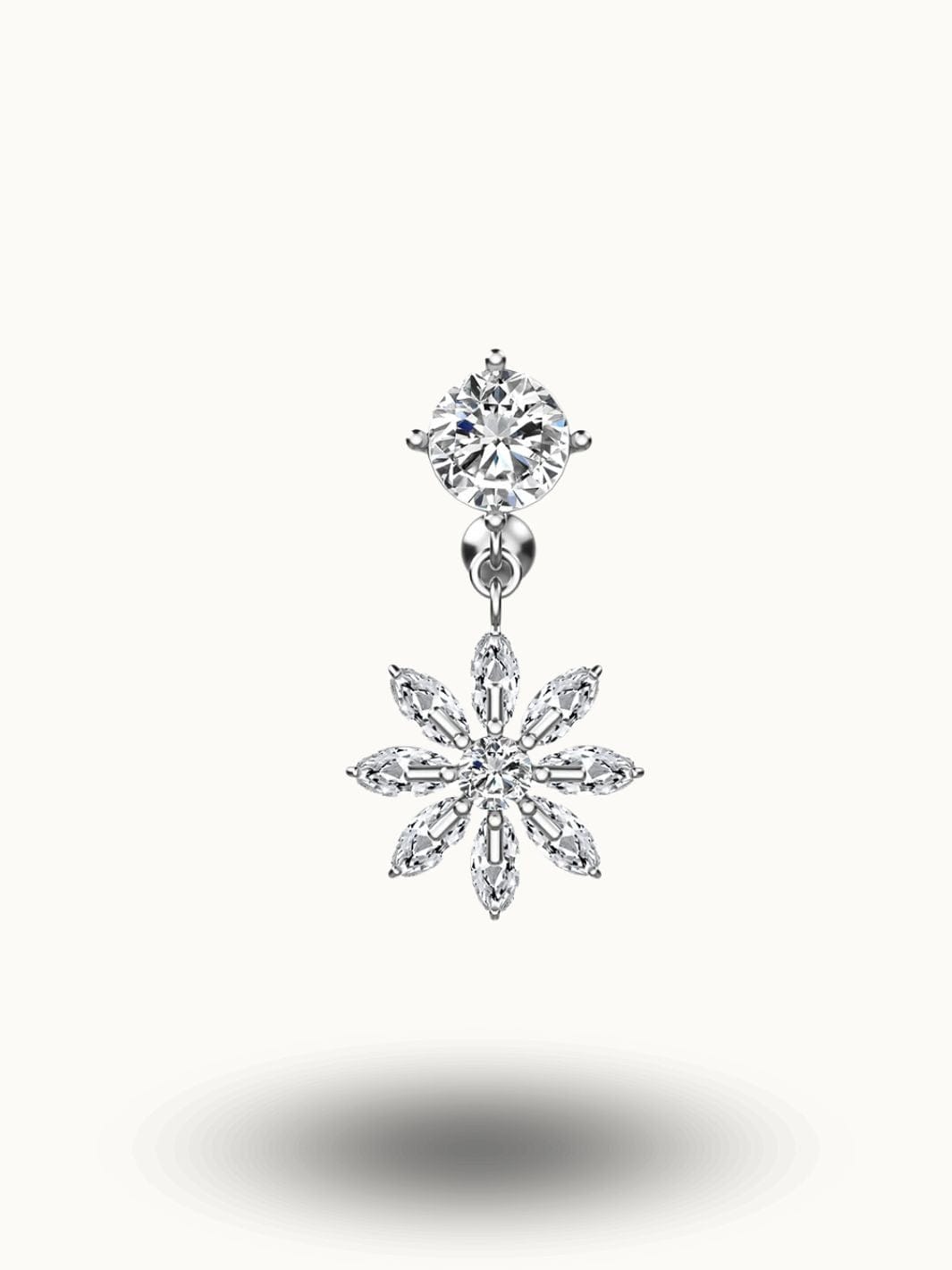 Piercing nombril fleur scintillante en cristal zircon Argent