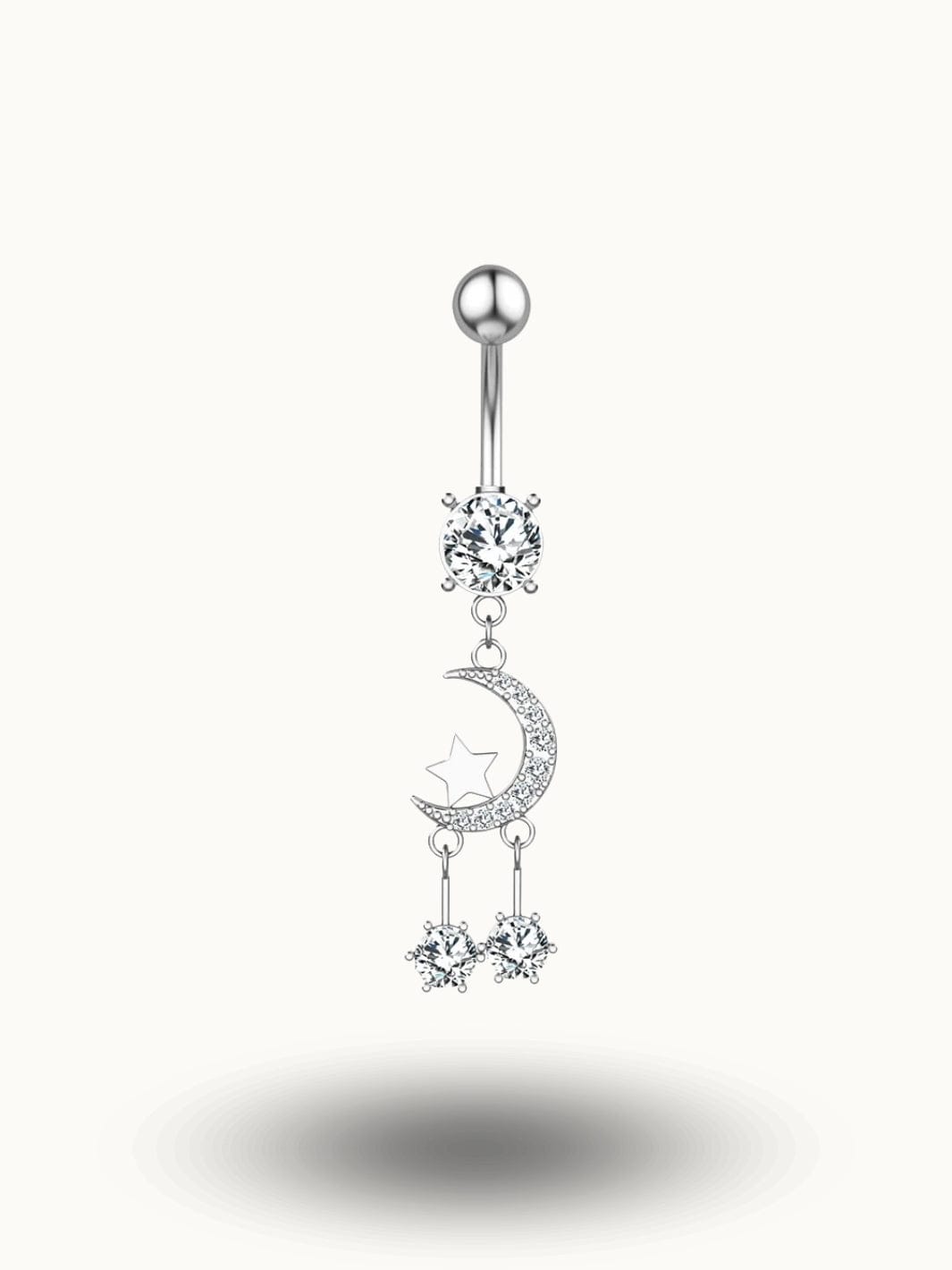 Piercing nombril lune et étoile avec cristaux suspendus Argent