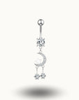 Piercing nombril lune et étoile avec cristaux suspendus Argent