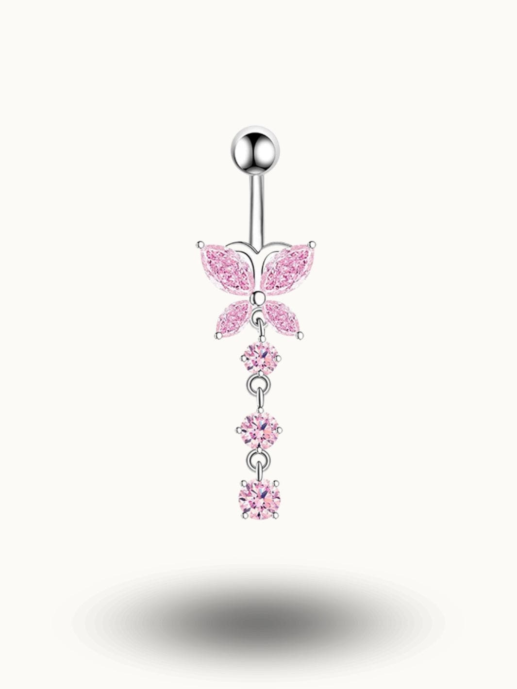 Piercing nombril papillon avec cristaux roses et pendentifs Rose