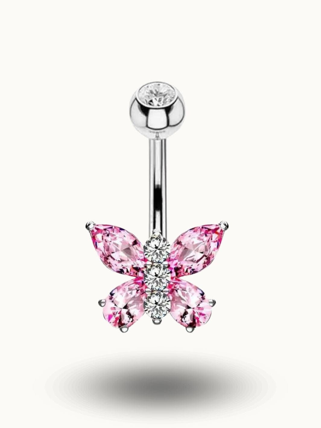 Piercing nombril papillon cristaux roses éclatants Rose