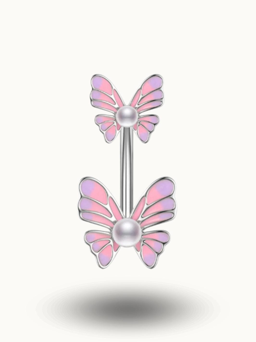 Piercing Nombril Papillon Émail Rose Pastel Double - Bijou Élégant Rose